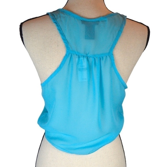WET SEAL Ocean Blue‎ Racerback Tie Front Sheer Button Fromt Blouse, Small NEW - Picture 4 of 6